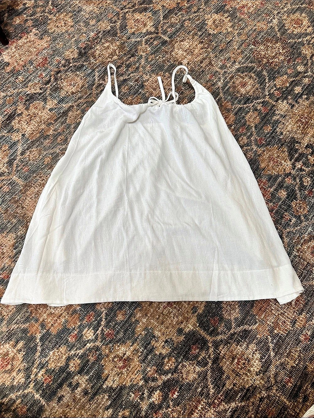 White Linen Cotton Beach Cover Up M Oversized, Adjustable Straps, Pocket